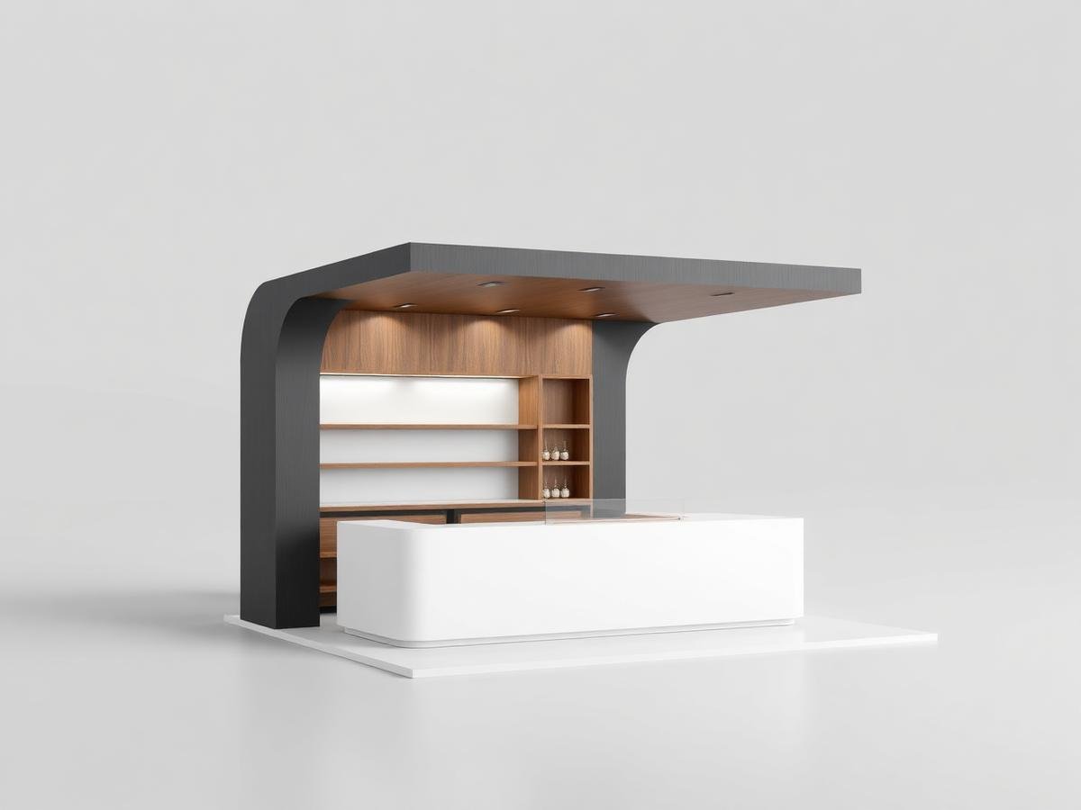 Render de projeto de quiosque em fundo neutro